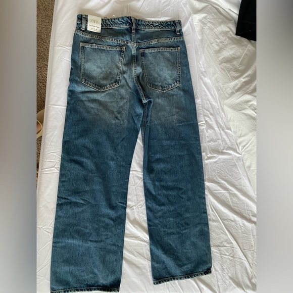Zara Mid Rise TRE Loose Fit Long straight leg Jeans Blue size 32 US 10 NWT - Picture 11 of 16